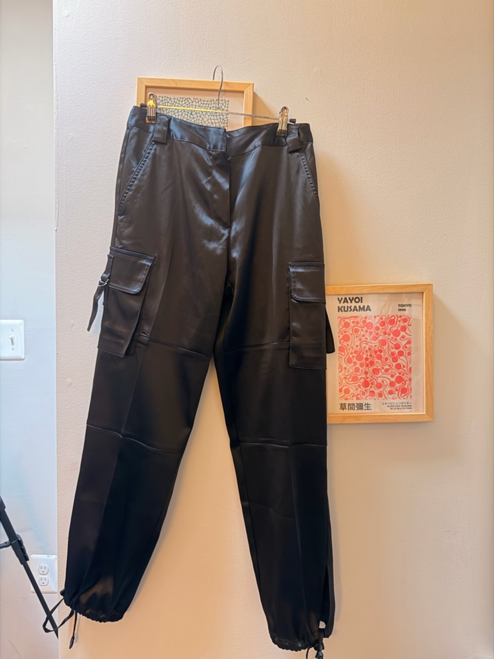 Black Faux Leather Cargo Joggers